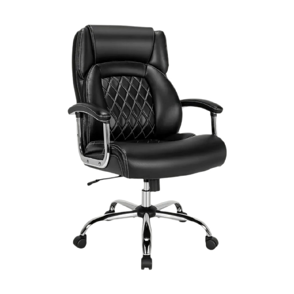 **Chaise de bureau ergonomique en cuir noir avec accoudoirs**