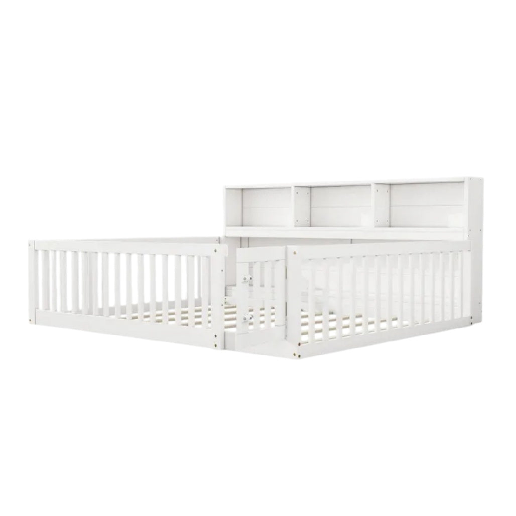 **Lit d'enfant en bois blanc avec barrières de sécurité intégrées**